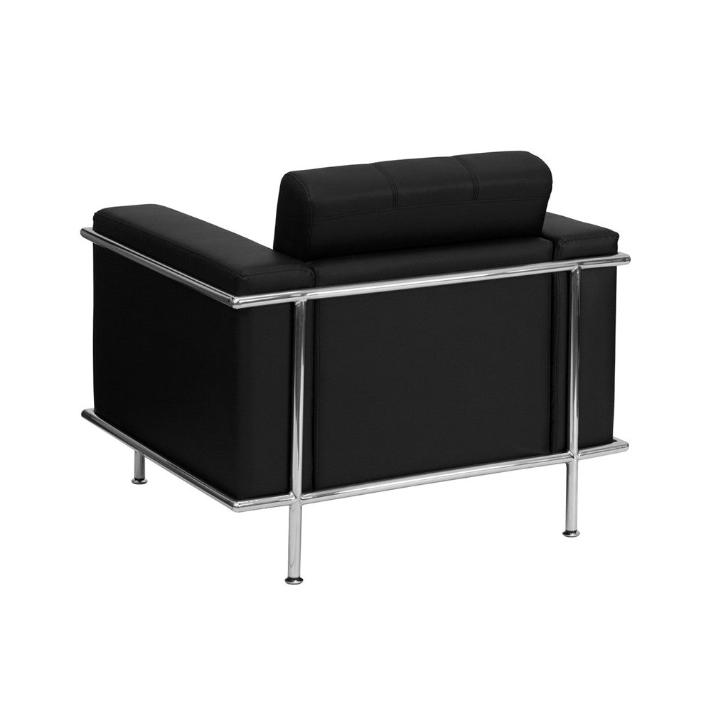 Contemporary Black LeatherSoft Chair with Encasing Frame