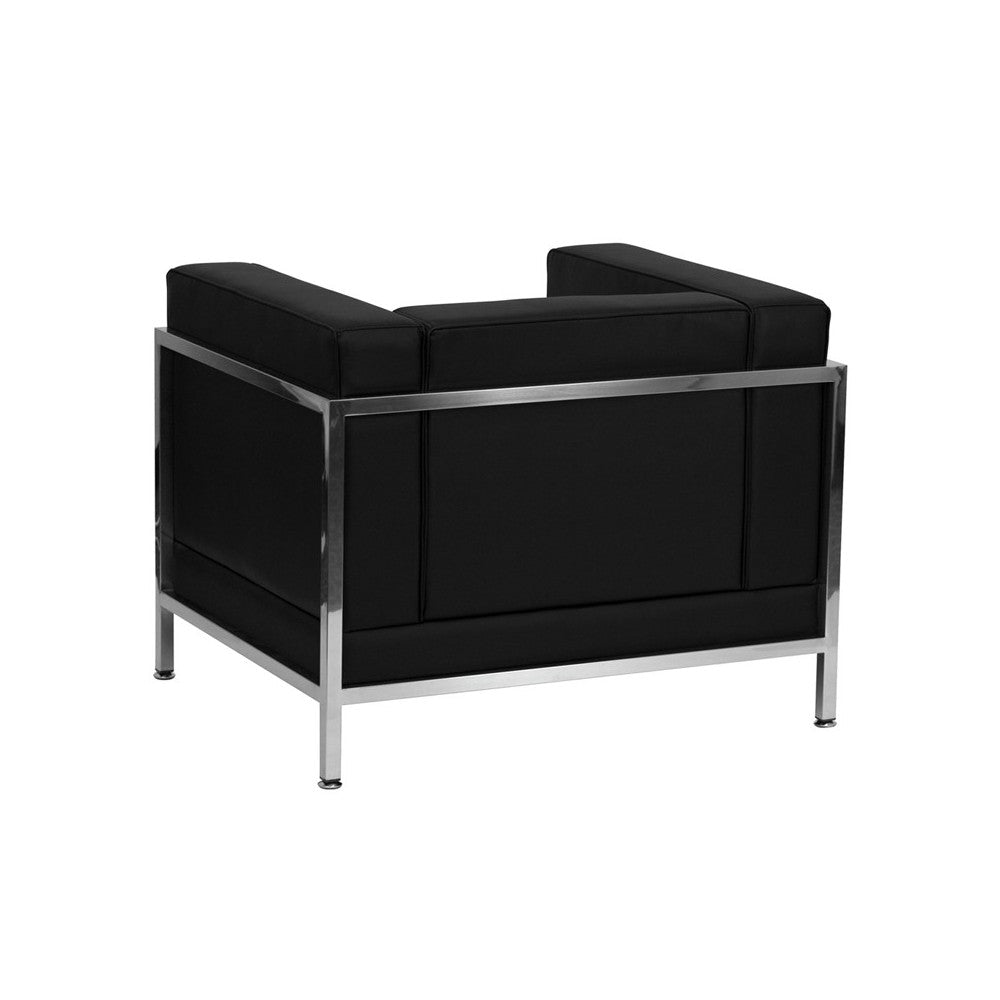 Contemporary Black LeatherSoft Chair with Encasing Frame