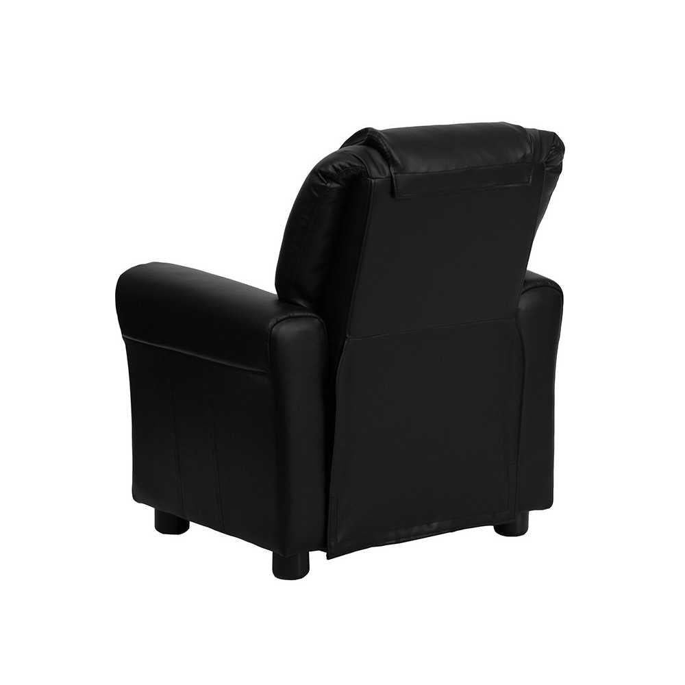 Contemporary Black LeatherSoft Kids Recliner with Cup Holder and Headrest