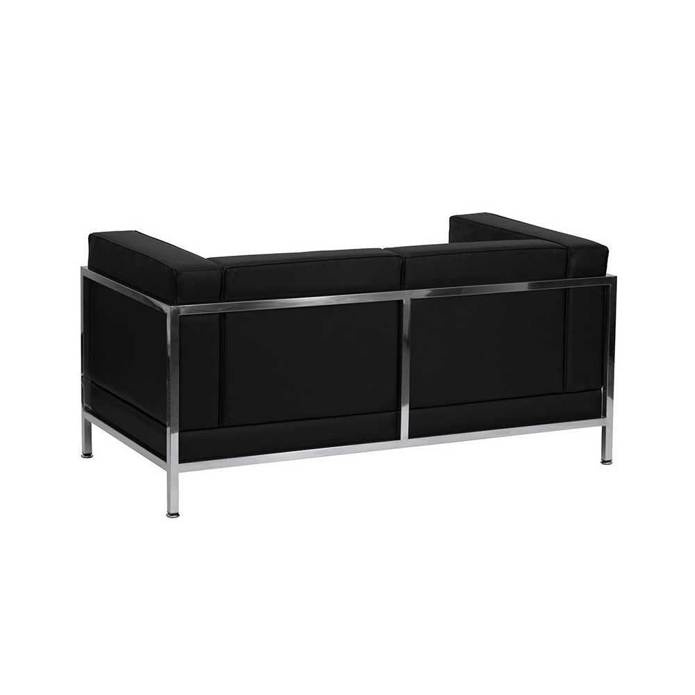 Contemporary Black LeatherSoft Loveseat with Encasing Frame