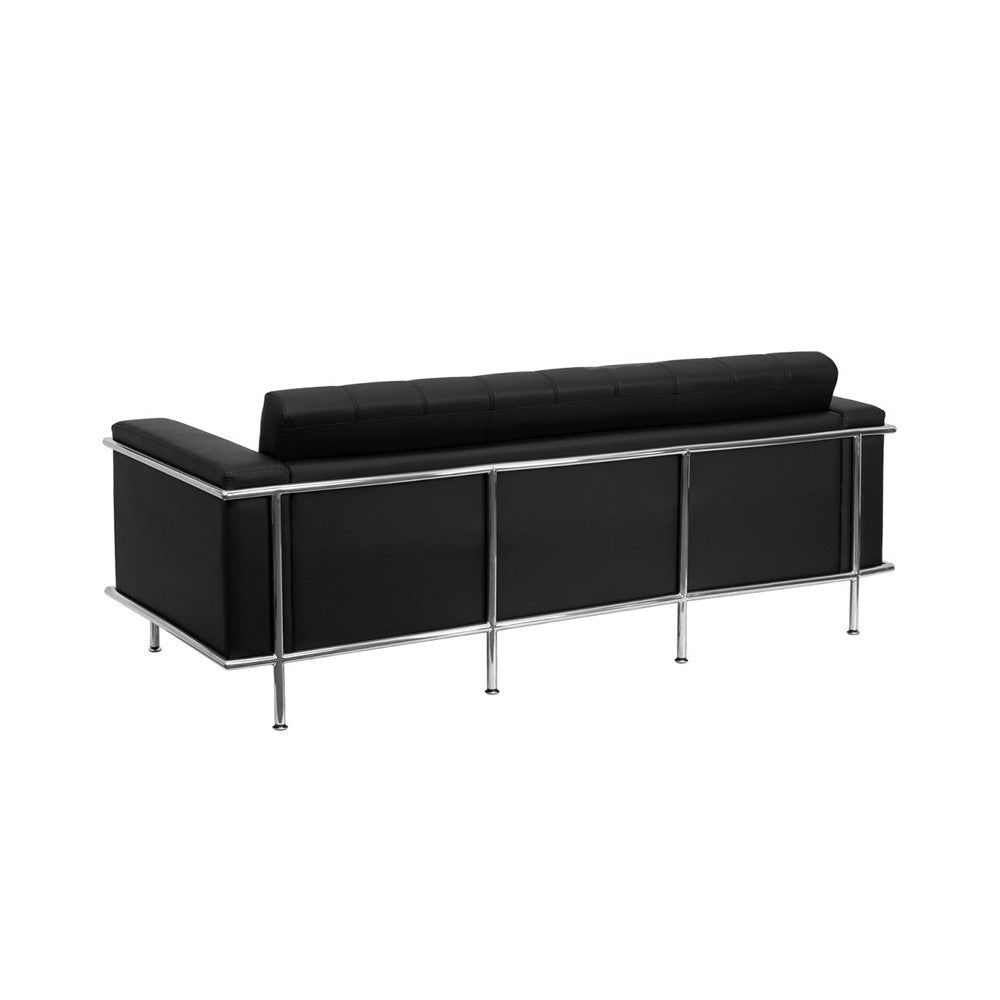Contemporary Black LeatherSoft Sofa with Encasing Frame