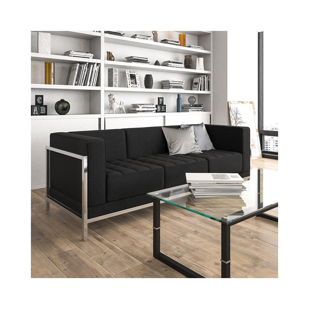 Contemporary Black LeatherSoft Sofa with Encasing Frame