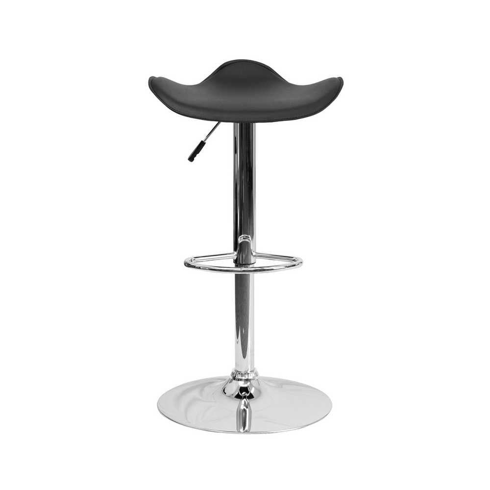 Contemporary Black Vinyl Adjustable Height Barstool with Wavy Seat and Chrome Base