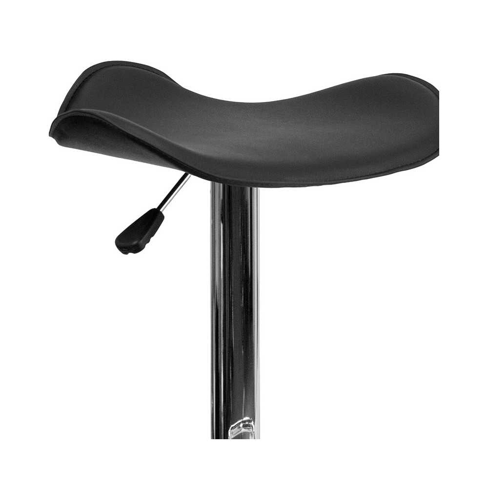 Contemporary Black Vinyl Adjustable Height Barstool with Wavy Seat and Chrome Base