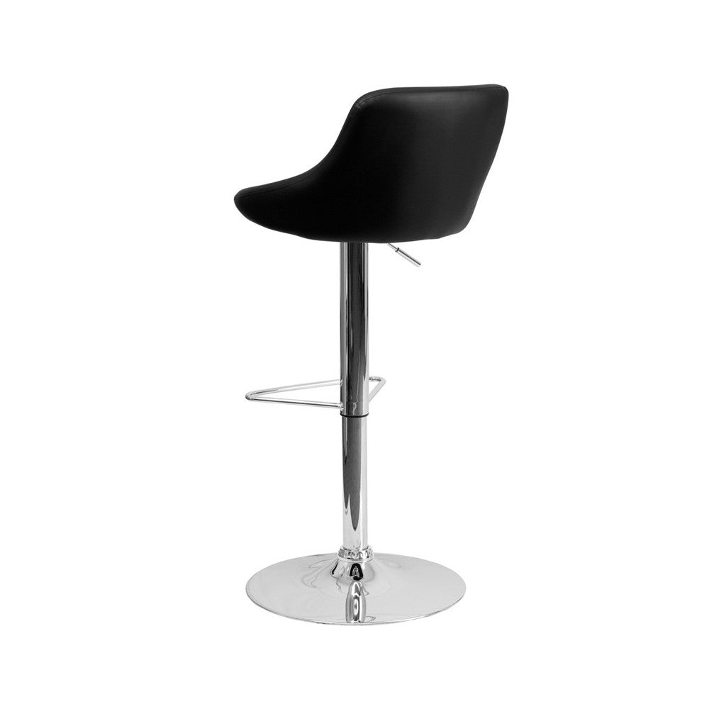 Contemporary Black Vinyl Bucket Seat Adjustable Height Barstool with Chrome Base