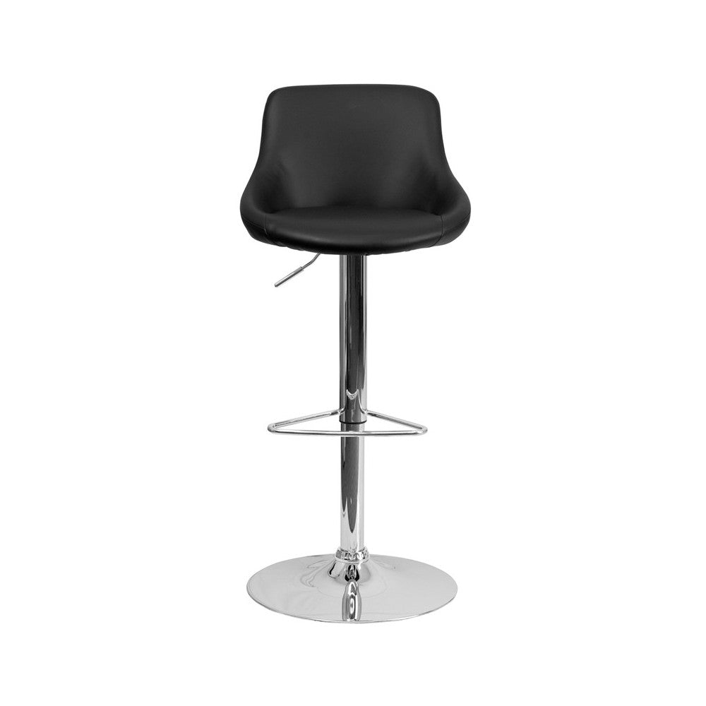 Contemporary Black Vinyl Bucket Seat Adjustable Height Barstool with Chrome Base