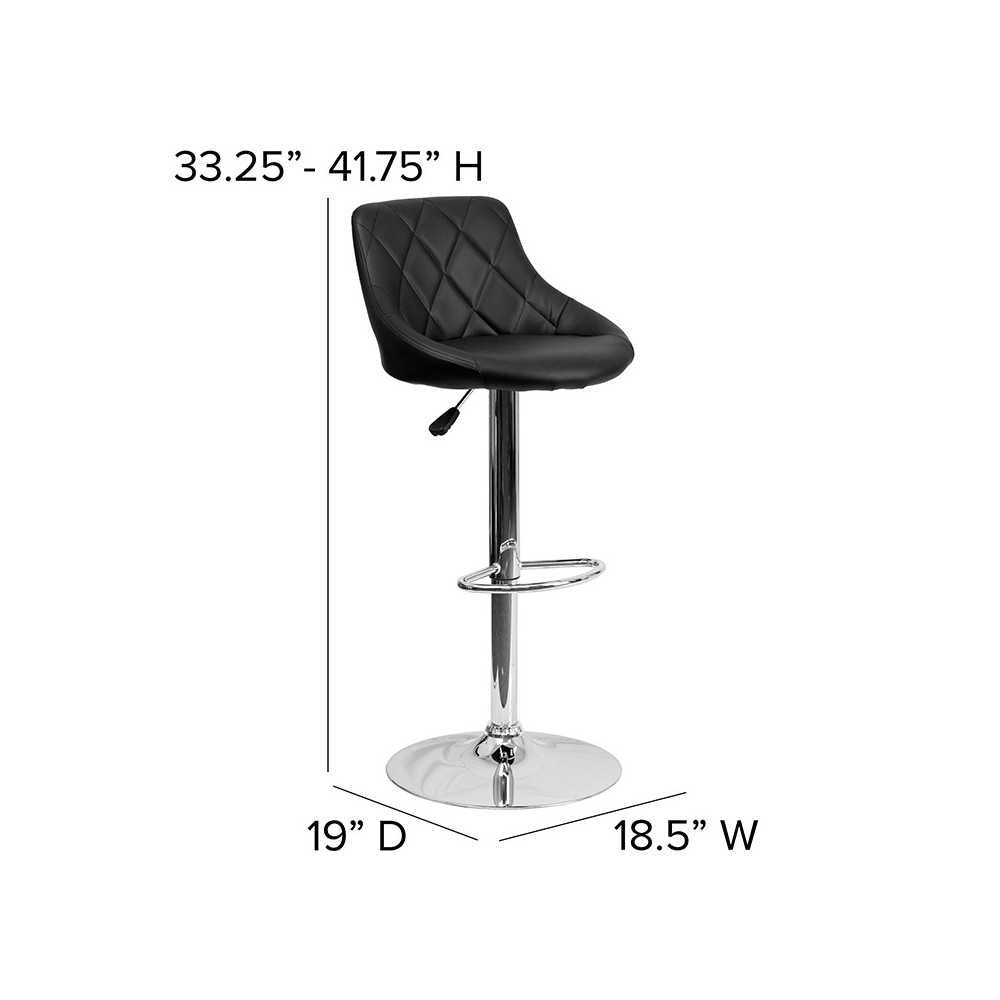 Contemporary Black Vinyl Bucket Seat Adjustable Height Barstool with Diamond Pattern Back and Chrome Base
