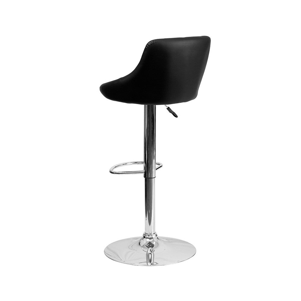 Contemporary Black Vinyl Bucket Seat Adjustable Height Barstool with Diamond Pattern Back and Chrome Base
