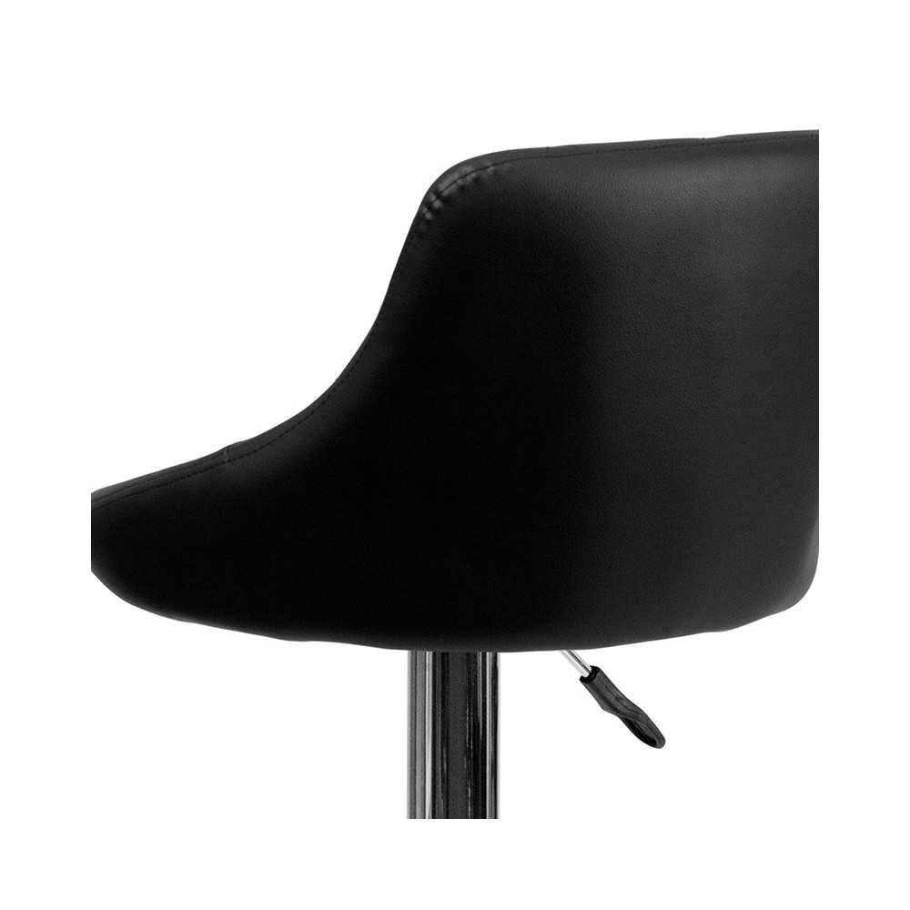 Contemporary Black Vinyl Bucket Seat Adjustable Height Barstool with Diamond Pattern Back and Chrome Base