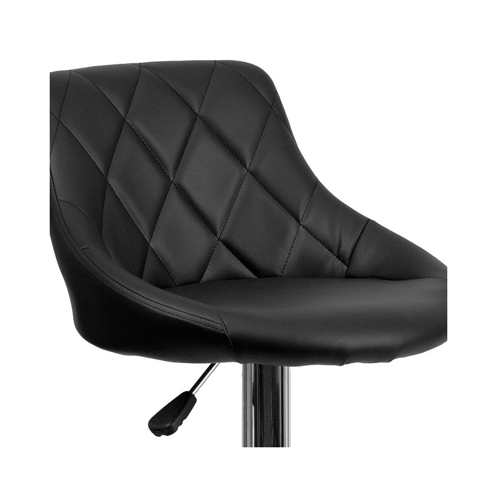 Contemporary Black Vinyl Bucket Seat Adjustable Height Barstool with Diamond Pattern Back and Chrome Base
