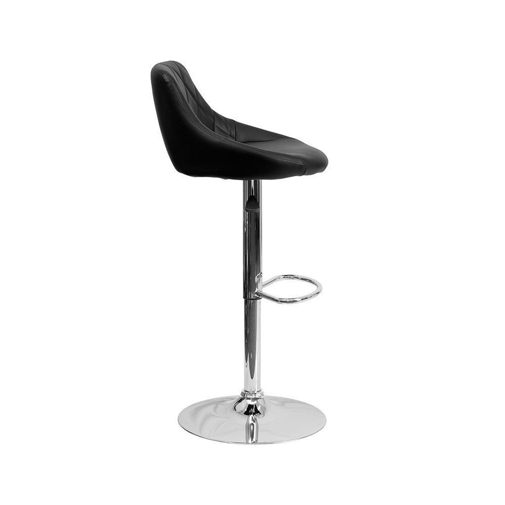 Contemporary Black Vinyl Bucket Seat Adjustable Height Barstool with Diamond Pattern Back and Chrome Base