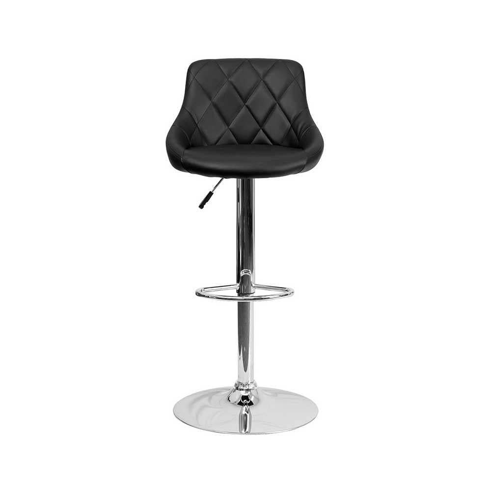Contemporary Black Vinyl Bucket Seat Adjustable Height Barstool with Diamond Pattern Back and Chrome Base