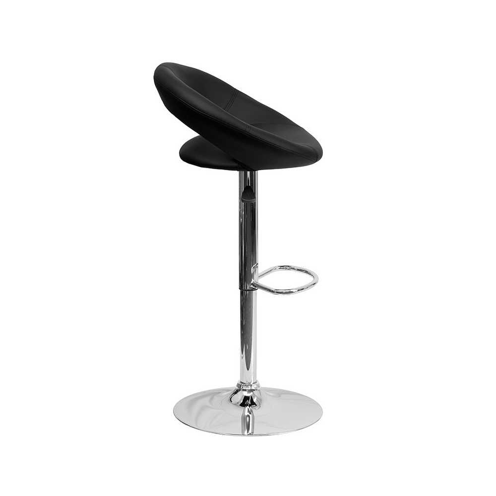 Contemporary Black Vinyl Rounded Orbit-Style Back Adjustable Height Barstool with Chrome Base