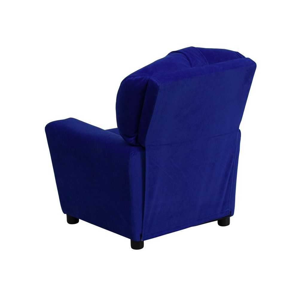 Contemporary Blue Microfiber Kids Recliner with Cup Holder