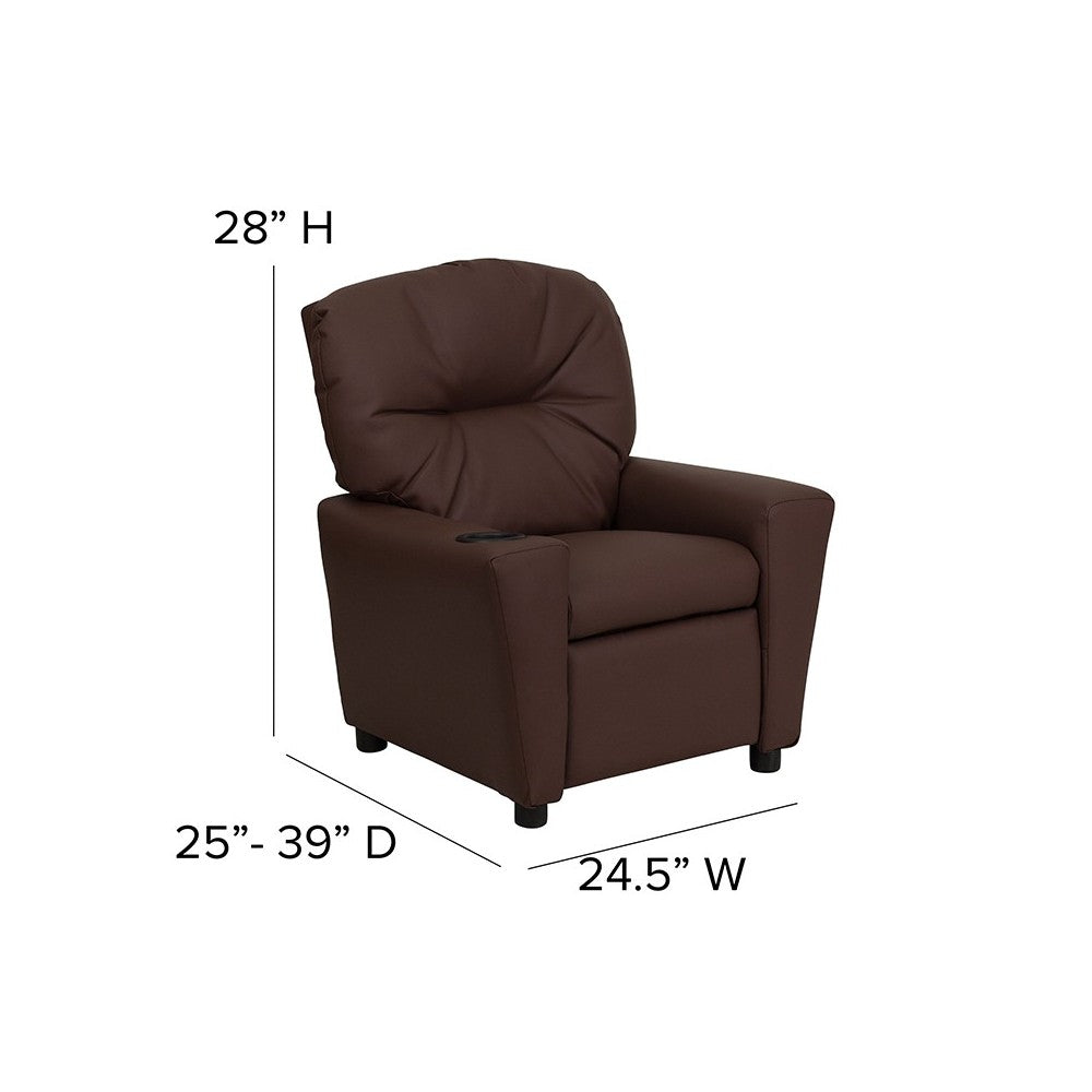 Contemporary Brown LeatherSoft Kids Recliner with Cup Holder
