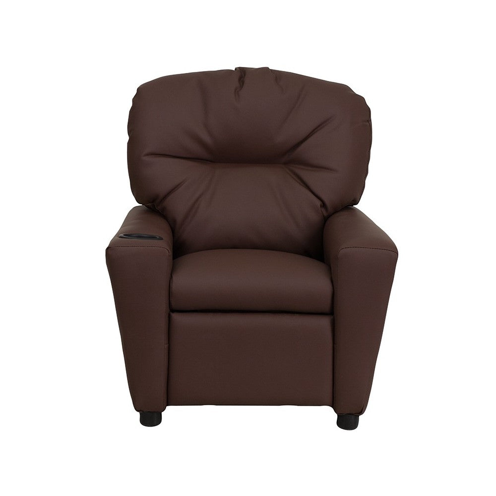 Contemporary Brown LeatherSoft Kids Recliner with Cup Holder