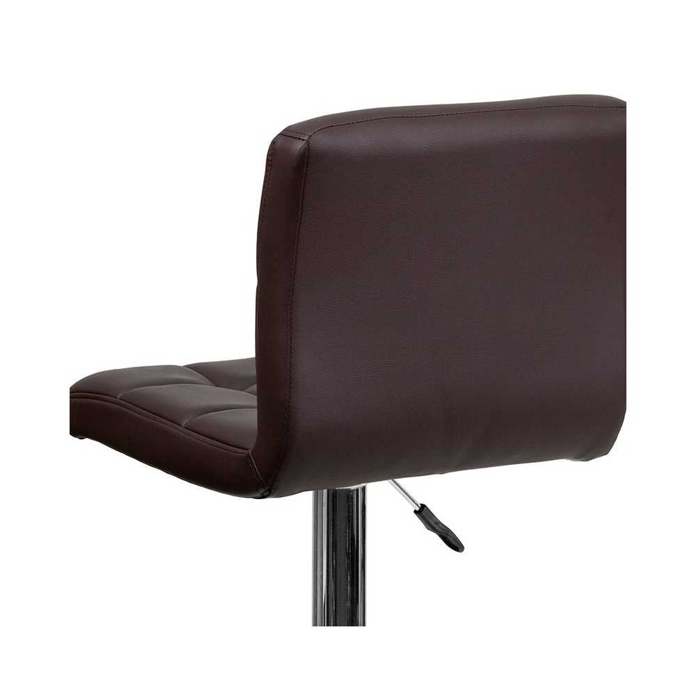 Contemporary Brown Quilted Vinyl Adjustable Height Barstool with Chrome Base