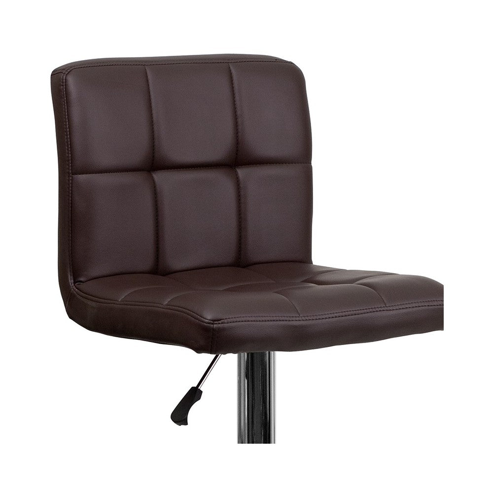 Contemporary Brown Quilted Vinyl Adjustable Height Barstool with Chrome Base