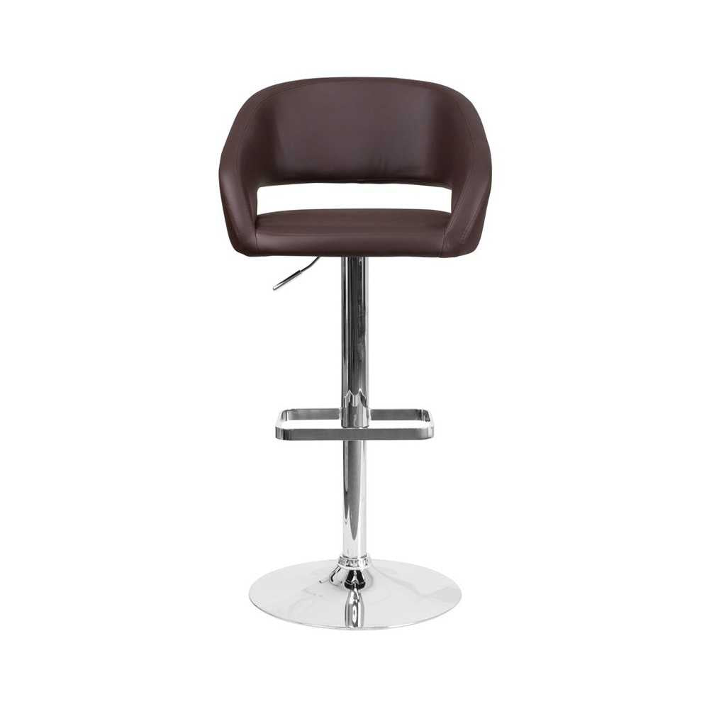 Contemporary Brown Vinyl Adjustable Height Barstool with Rounded Mid-Back and Chrome Base