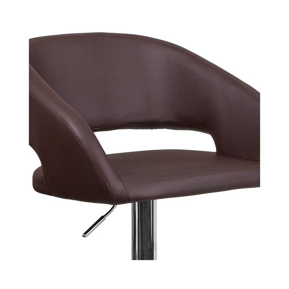 Contemporary Brown Vinyl Adjustable Height Barstool with Rounded Mid-Back and Chrome Base