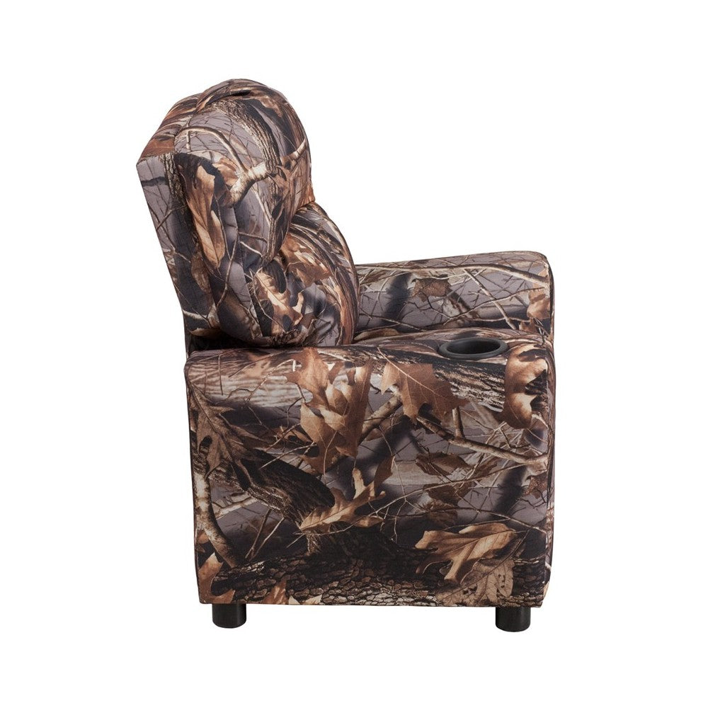 Contemporary Camouflaged Fabric Kids Recliner with Cup Holder