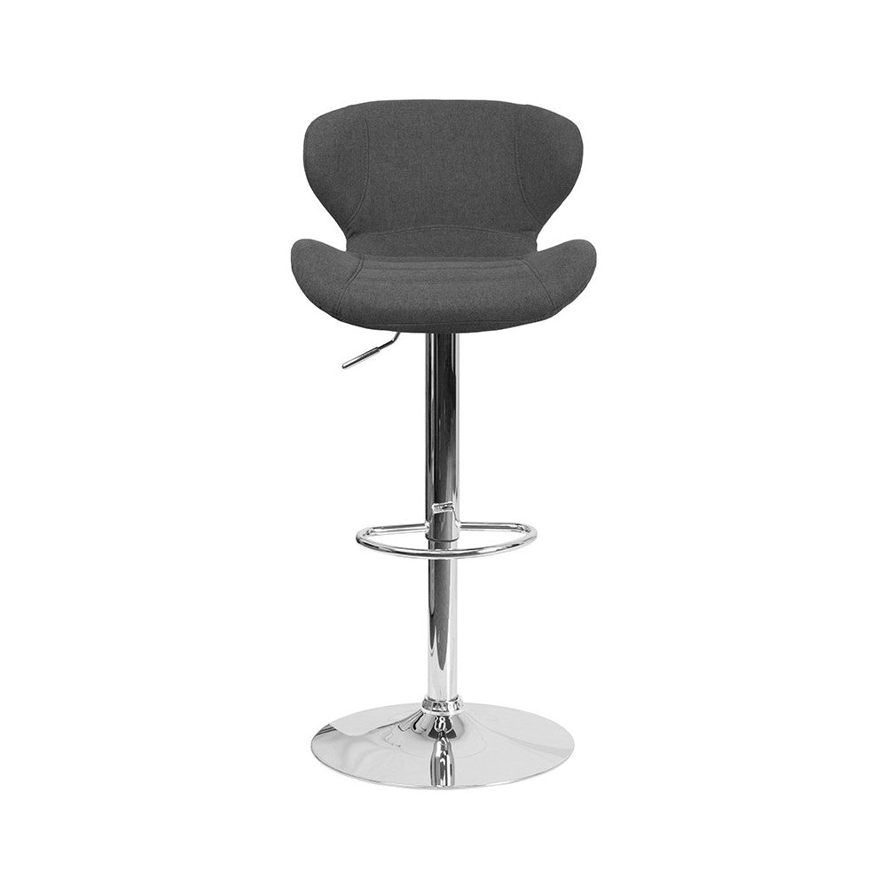 Contemporary Charcoal Fabric Adjustable Height Barstool with Curved Back and Chrome Base
