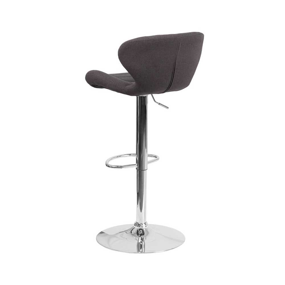 Contemporary Charcoal Fabric Adjustable Height Barstool with Curved Back and Chrome Base