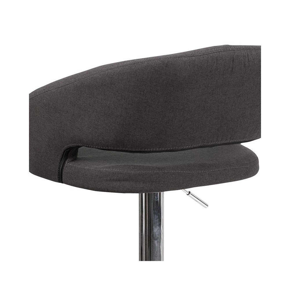 Contemporary Charcoal Fabric Adjustable Height Barstool with Rounded Mid-Back and Chrome Base