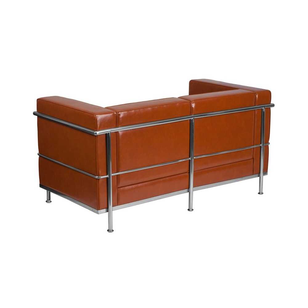 Contemporary Cognac LeatherSoft Loveseat with Encasing Frame