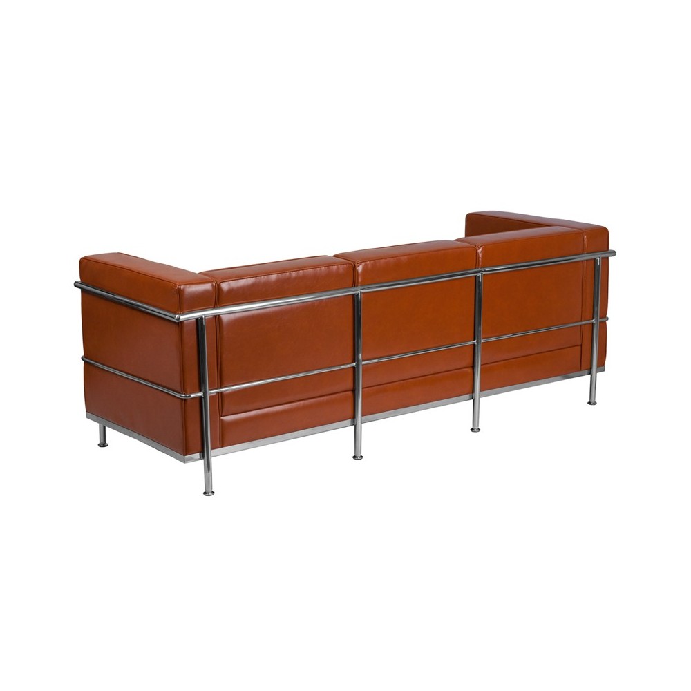 Contemporary Cognac LeatherSoft Sofa with Encasing Frame