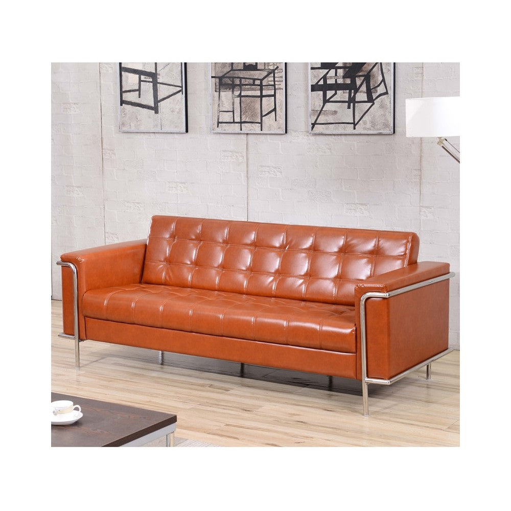 Contemporary Cognac LeatherSoft Sofa with Encasing Frame