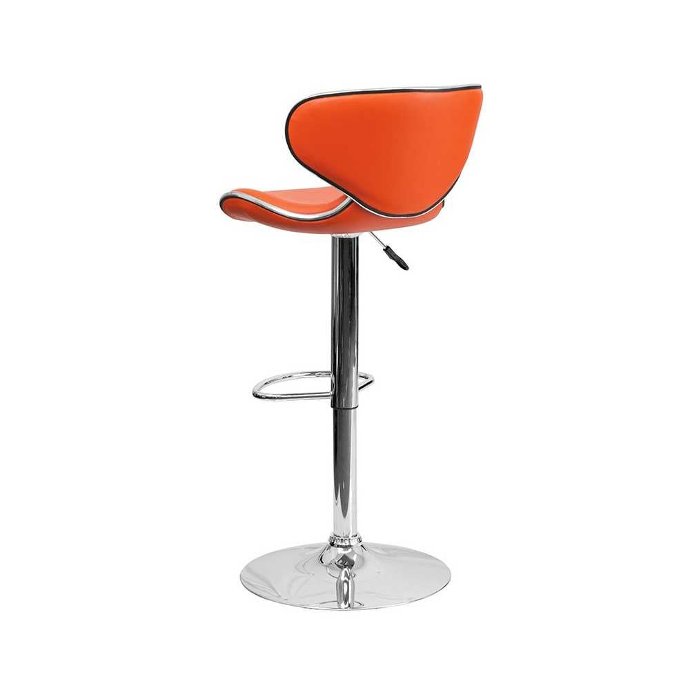 Contemporary Cozy Mid-Back Orange Vinyl Adjustable Height Barstool with Chrome Base