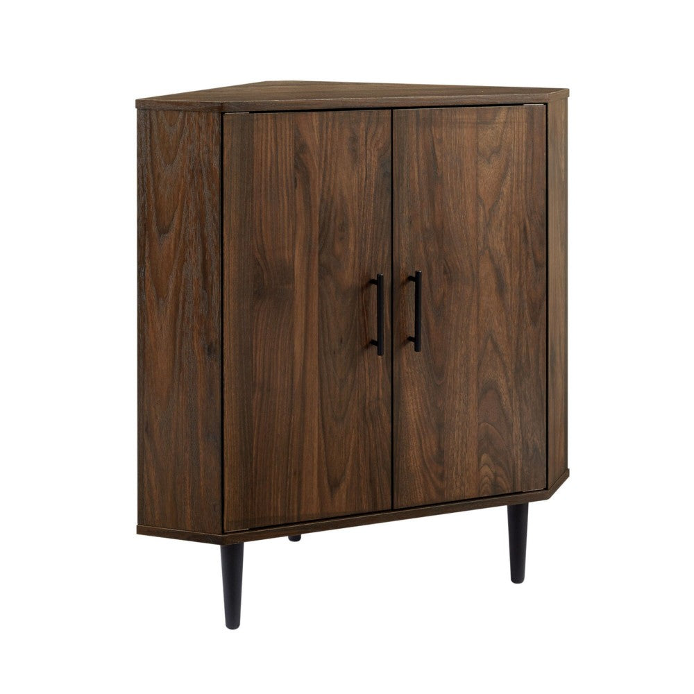 Contemporary Double Door Corner Accent Cabinet - Dark Walnut