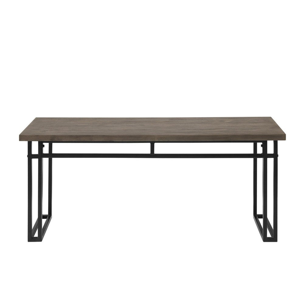 Contemporary Dual-Metal Leg Solid Wood Veneer Dining Bench - Gray Hickory