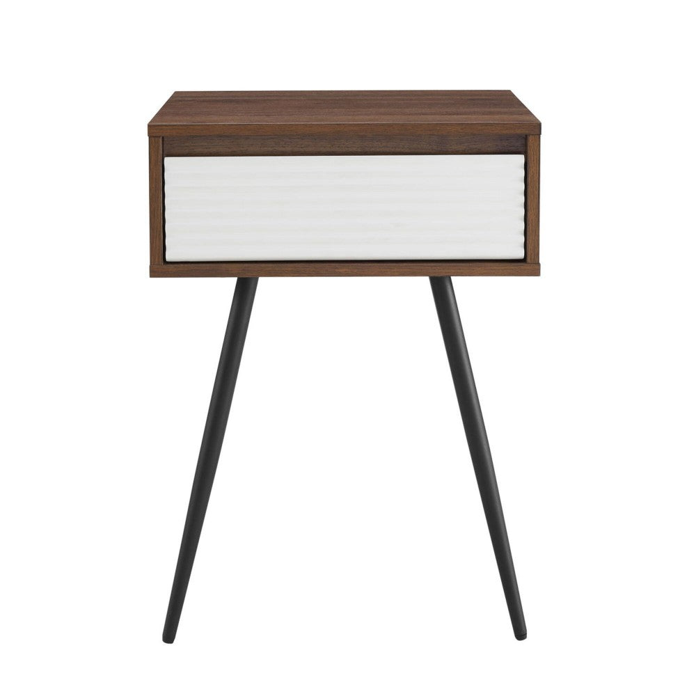 Contemporary Fluted Drawer Side Table - Dark Walnut