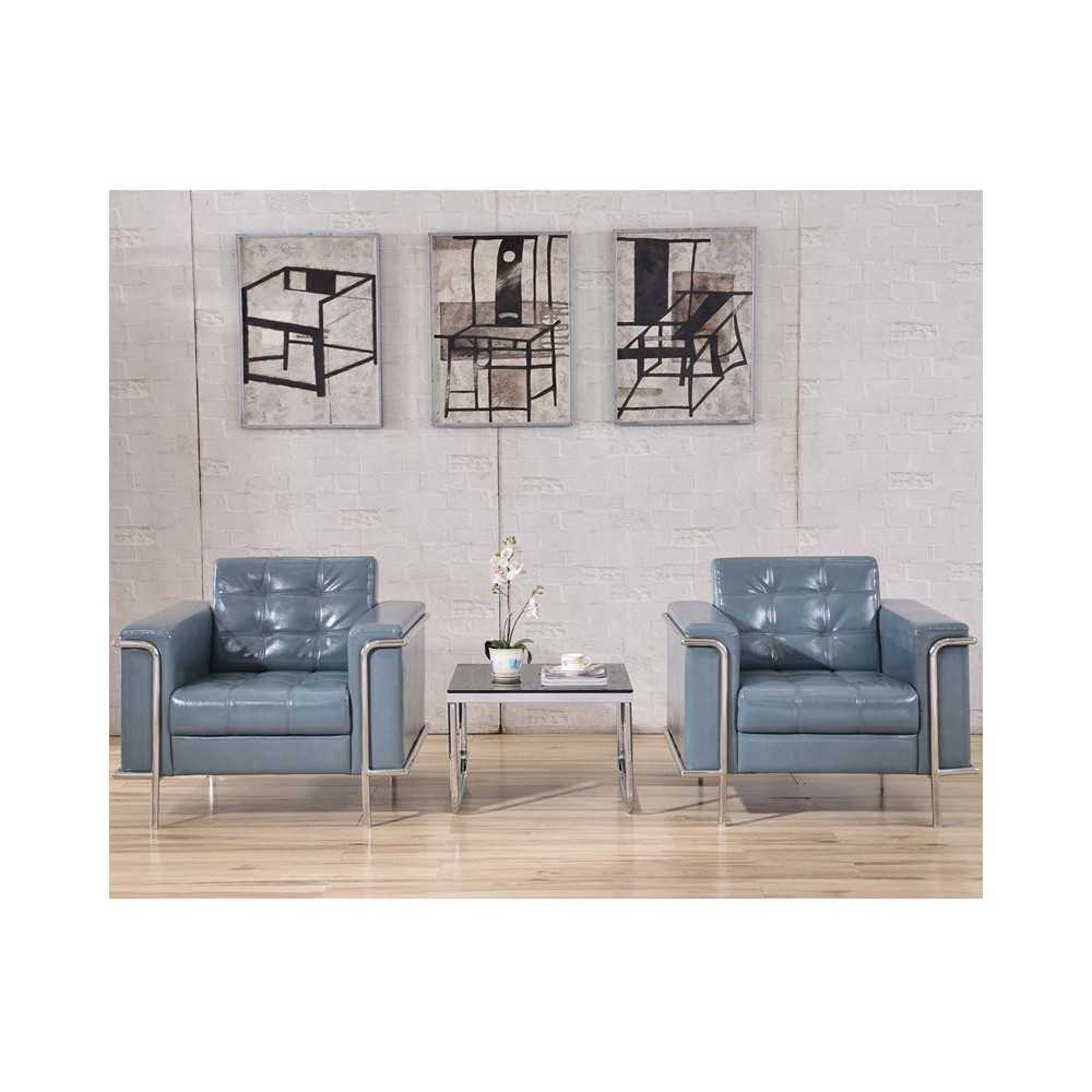 Contemporary Gray LeatherSoft Chair with Encasing Frame