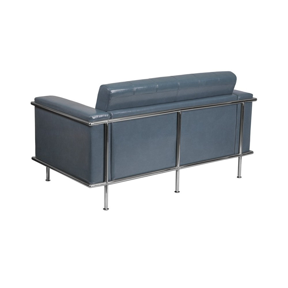 Contemporary Gray LeatherSoft Loveseat with Encasing Frame