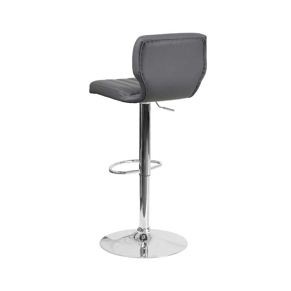 Contemporary Gray Vinyl Adjustable Height Barstool with Vertical Stitch Back and Chrome Base