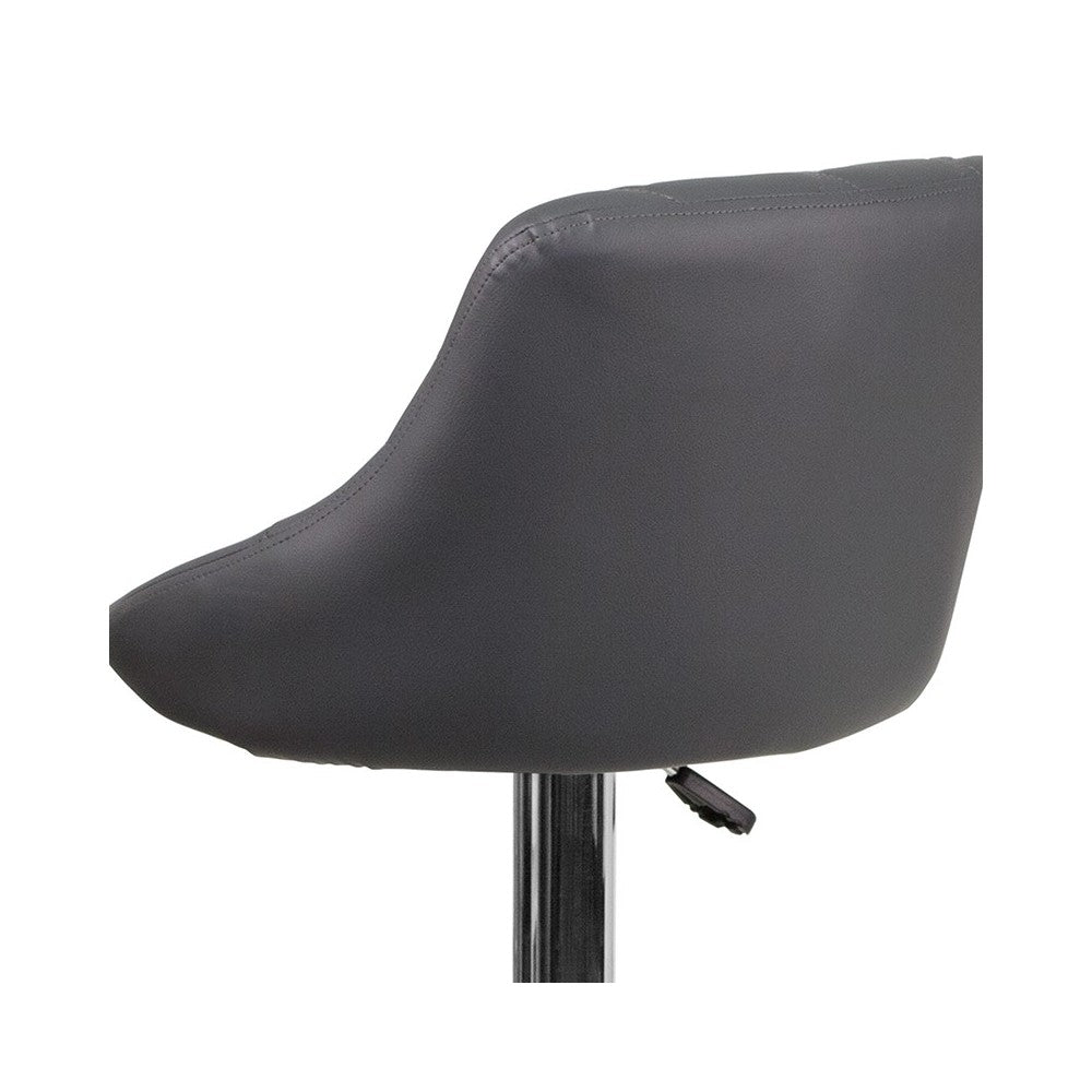 Contemporary Gray Vinyl Bucket Seat Adjustable Height Barstool with Chrome Base