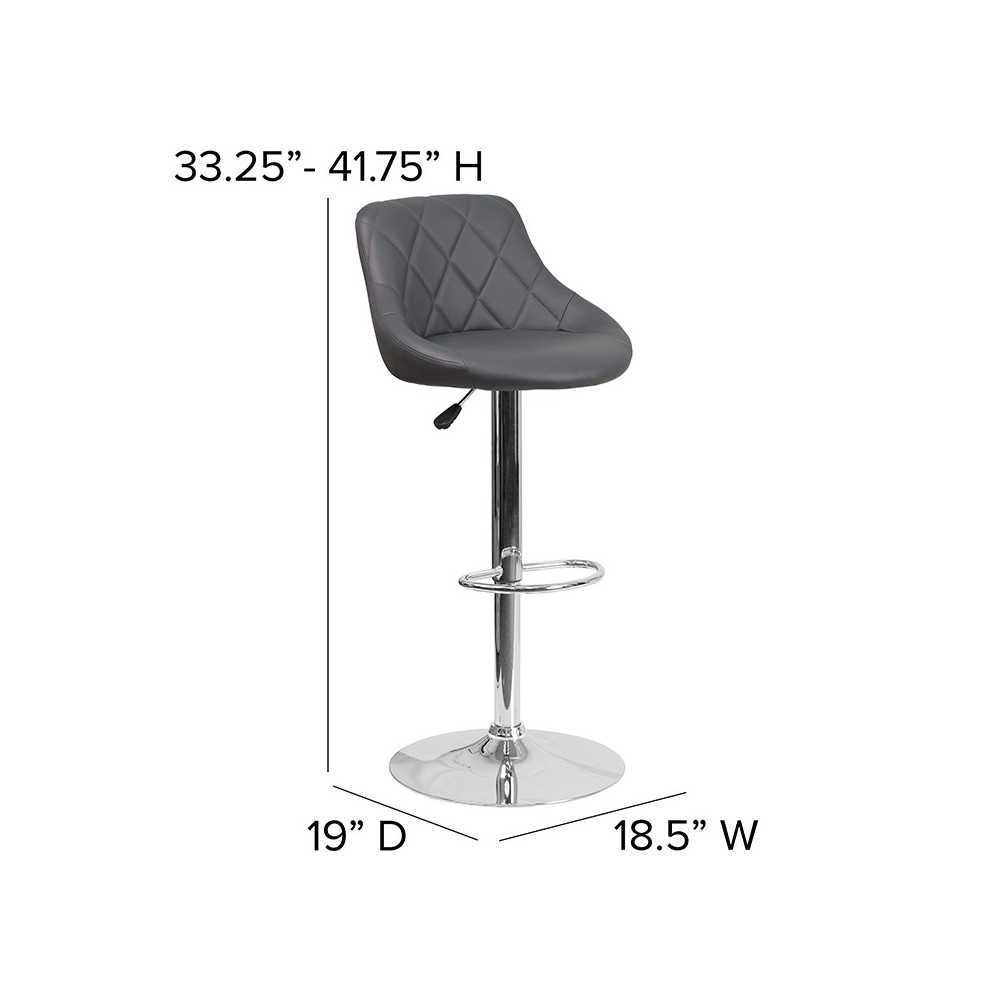 Contemporary Gray Vinyl Bucket Seat Adjustable Height Barstool with Chrome Base