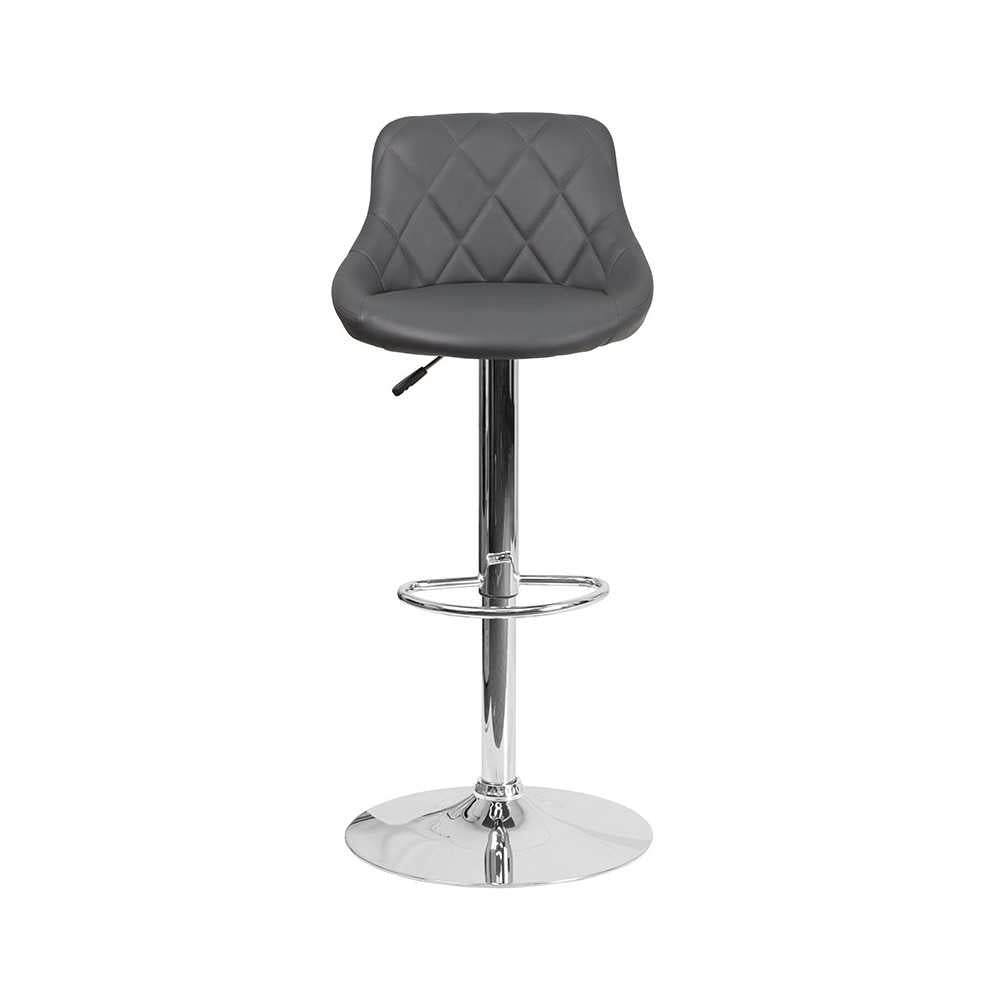 Contemporary Gray Vinyl Bucket Seat Adjustable Height Barstool with Chrome Base