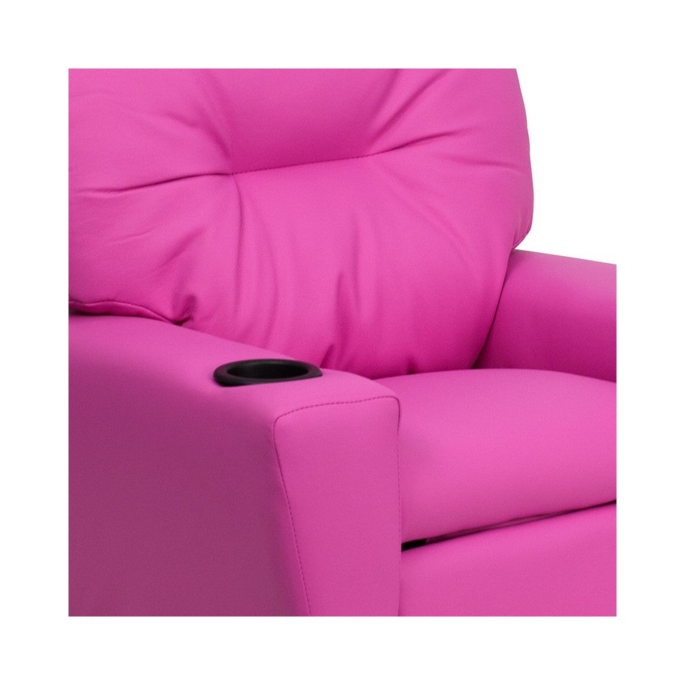 Contemporary Hot Pink Vinyl Kids Recliner with Cup Holder