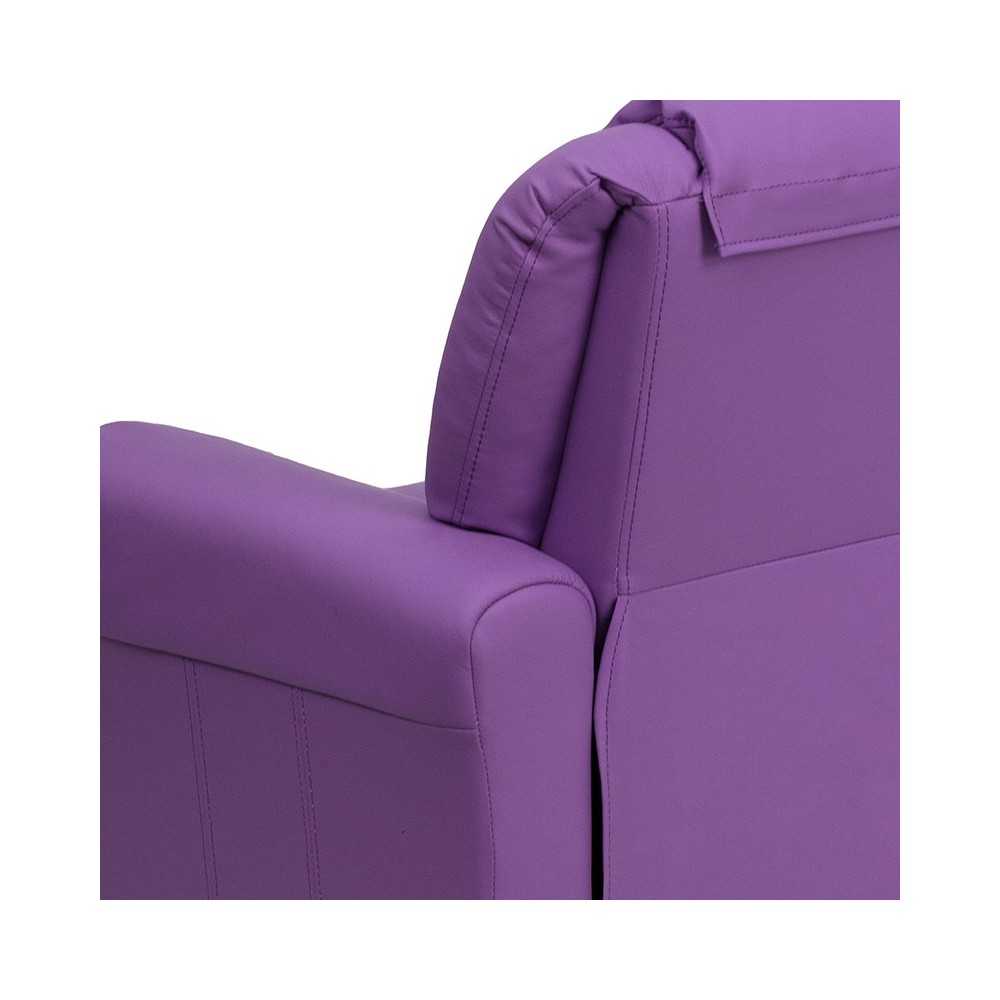 Contemporary Lavender Vinyl Kids Recliner with Cup Holder and Headrest