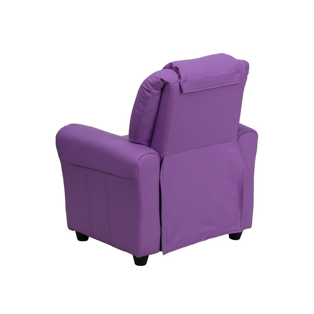 Contemporary Lavender Vinyl Kids Recliner with Cup Holder and Headrest
