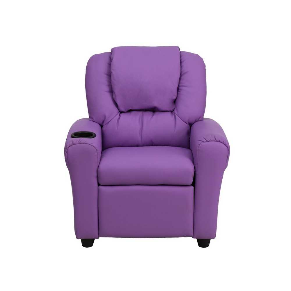 Contemporary Lavender Vinyl Kids Recliner with Cup Holder and Headrest