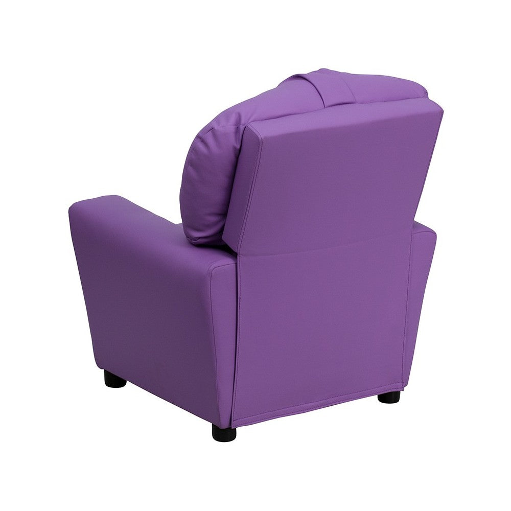 Contemporary Lavender Vinyl Kids Recliner with Cup Holder
