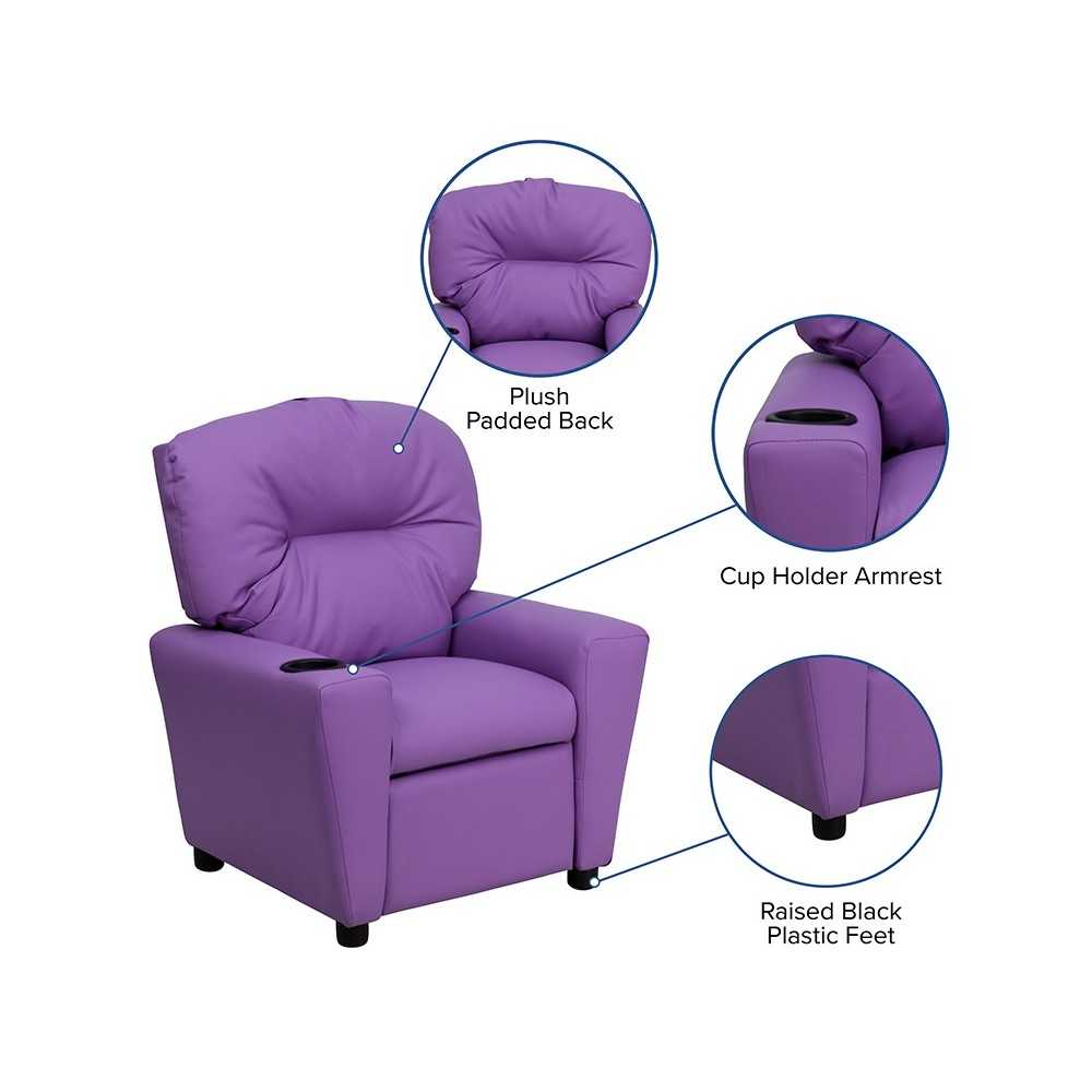 Contemporary Lavender Vinyl Kids Recliner with Cup Holder