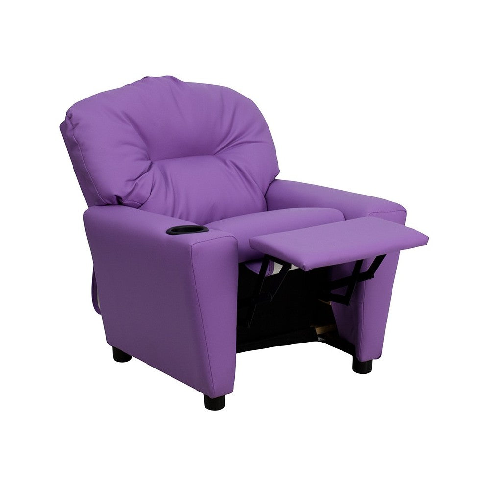 Contemporary Lavender Vinyl Kids Recliner with Cup Holder