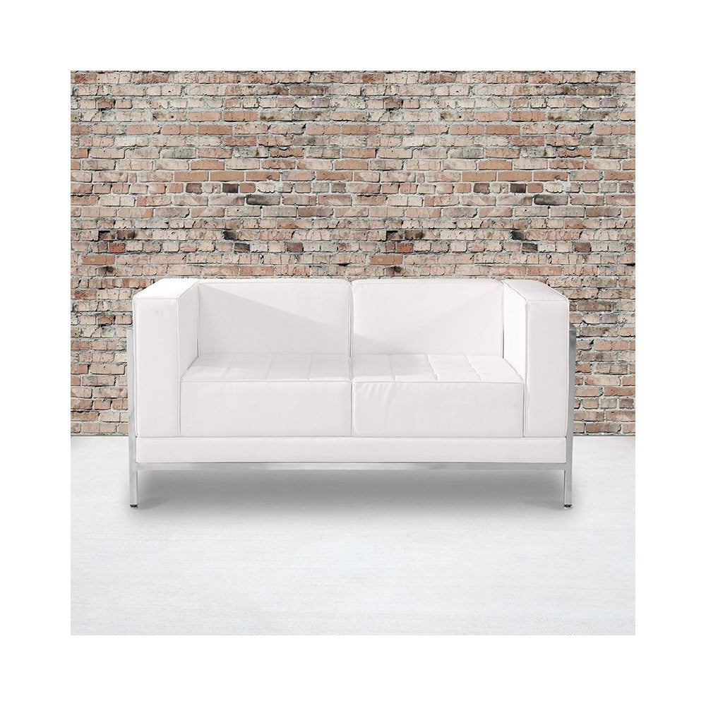 Contemporary Melrose White LeatherSoft Loveseat with Encasing Frame