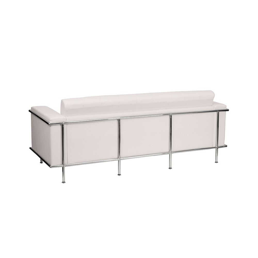 Contemporary Melrose White LeatherSoft Sofa with Encasing Frame